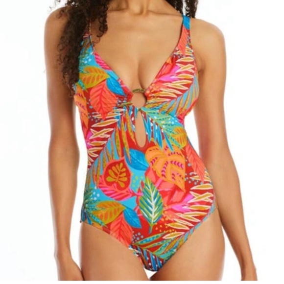 NWT The Heat Is On Tropical Print Bleu Rod Beattie One Piece Swimsuit Size 10 - Picture 1 of 5